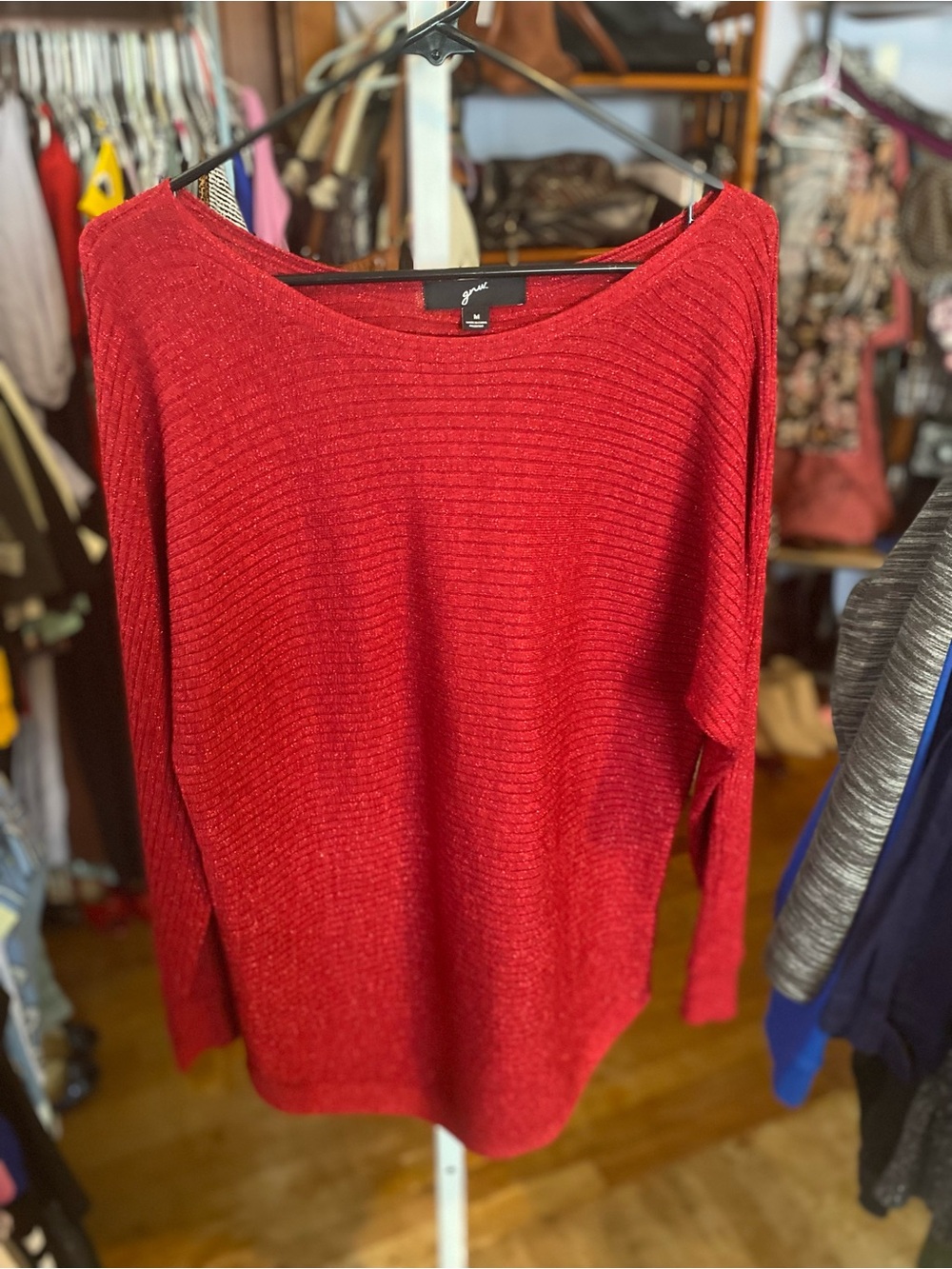 GNW Red Ribbed Boatneck Sweater